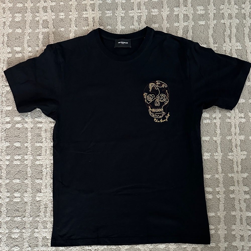 The Kooples Black T-Shirt with Gold Skull Design